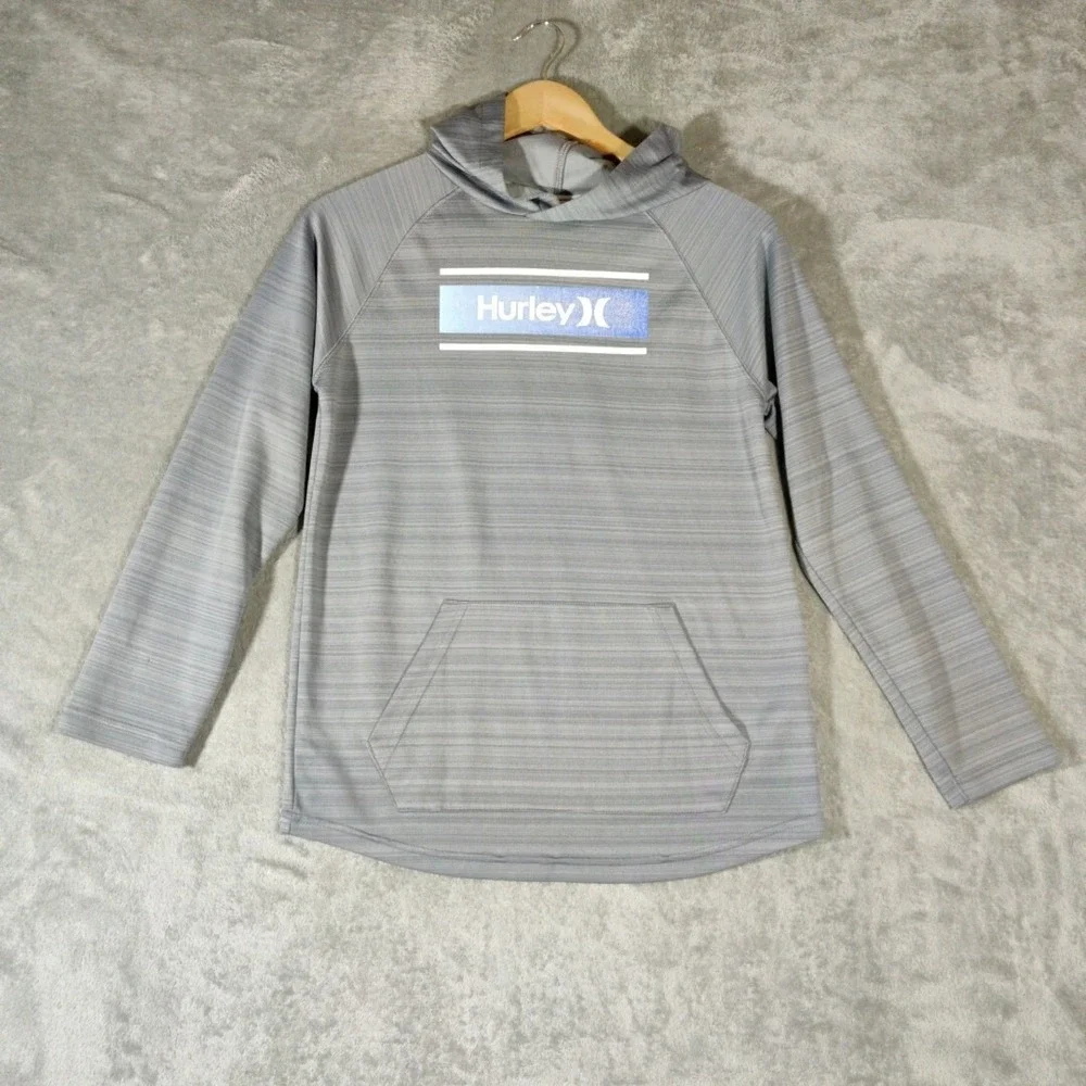 Hurley Sweatshirt Boys Large 14/‎ 16 Gray Grey Hooded Pullover Spell Out  Logo